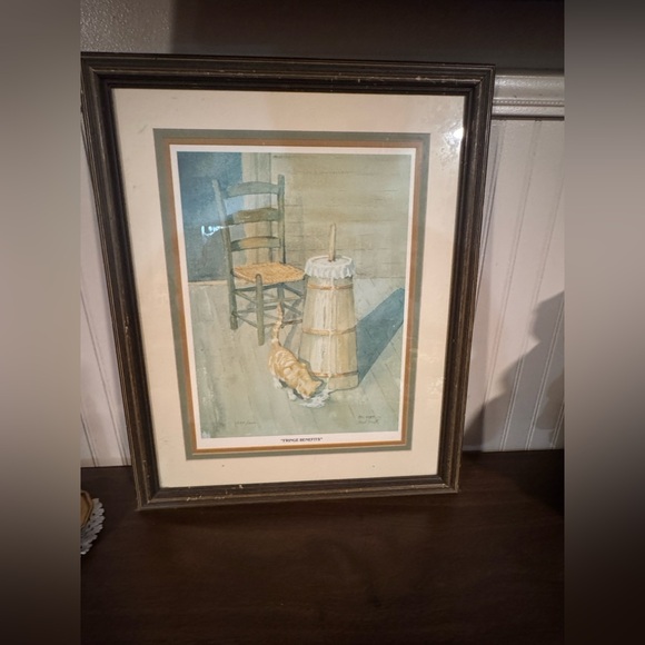 Framed Art Print with Cat and Chair